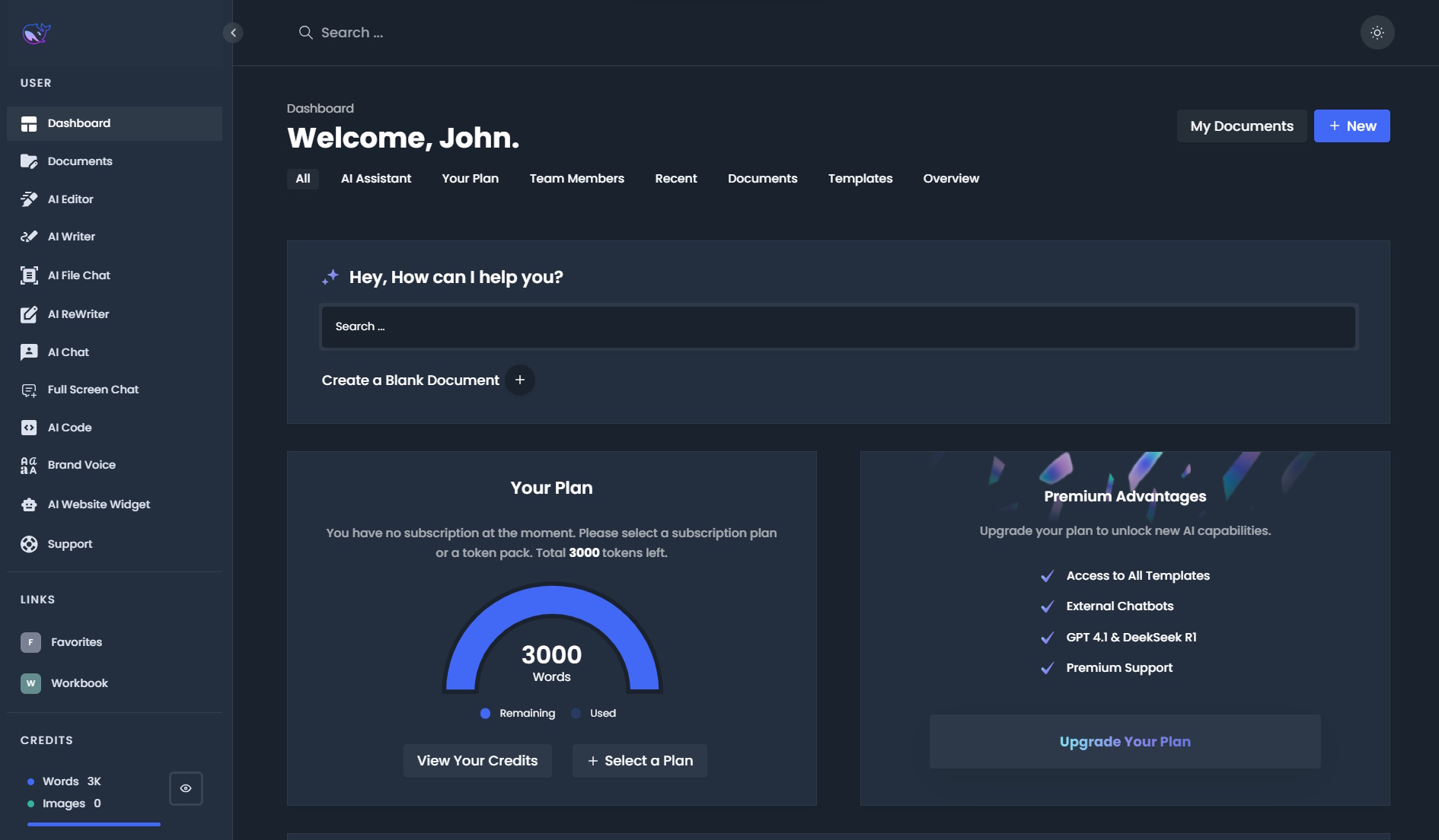 MagicAI Dashboard Mockup